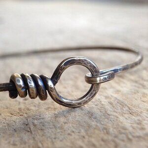 Antique Brass Hook & Eye Bangle Bracelet - 8 inches
